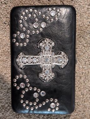 Rhinestone Cross Black Wallet Clutch